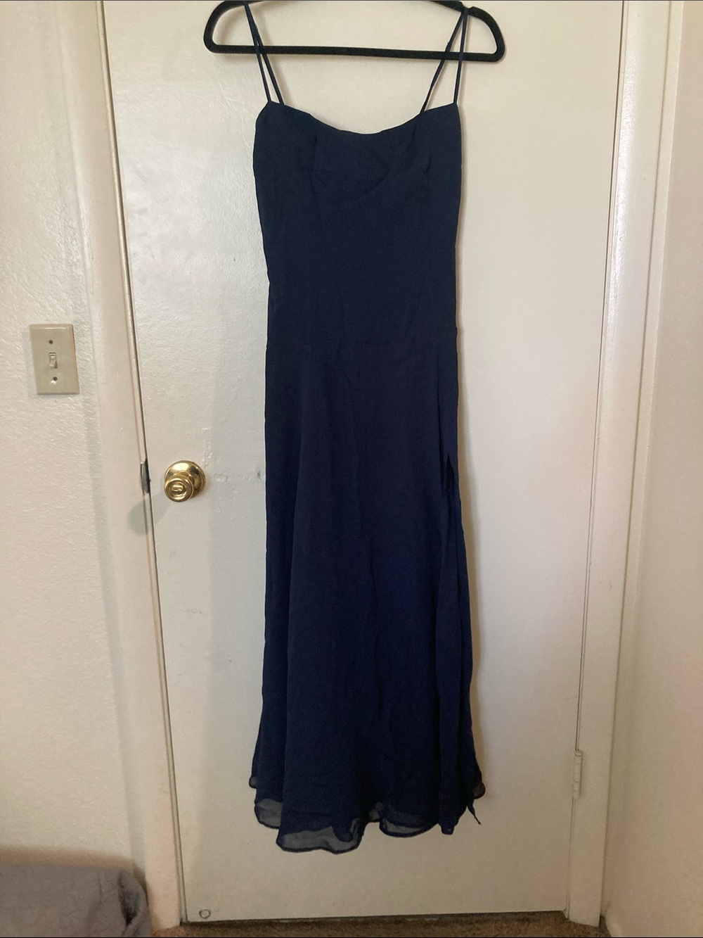 Simple Navy Blue Spaghetti-Strap Maxi Dress